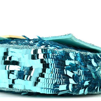 Fendi Sequin Paillettes Vitello Grace Sex and the City Baguette Spring Turquoise 11 of 11