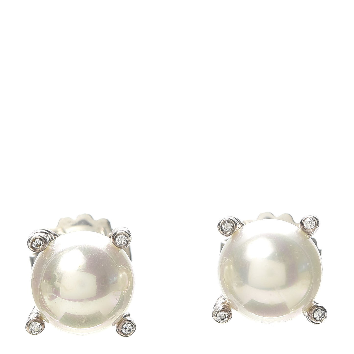 Sterling Silver Diamond Pearl 9.5mm Earrings