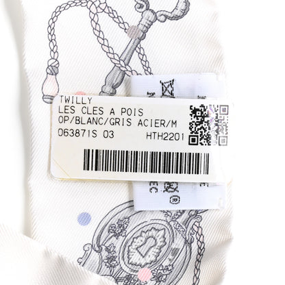 Hermes Silk Les Cles A Pois Twilly White Gris Acier 2 of 4