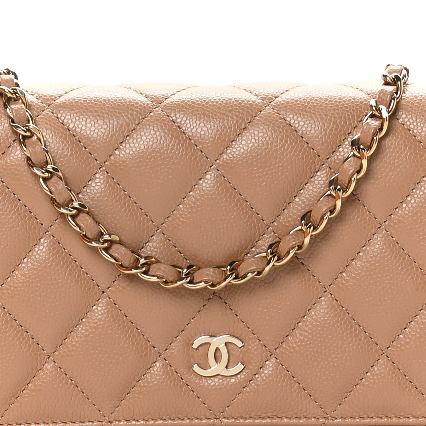 Caviar Quilted Wallet on Chain WOC Dark Beige