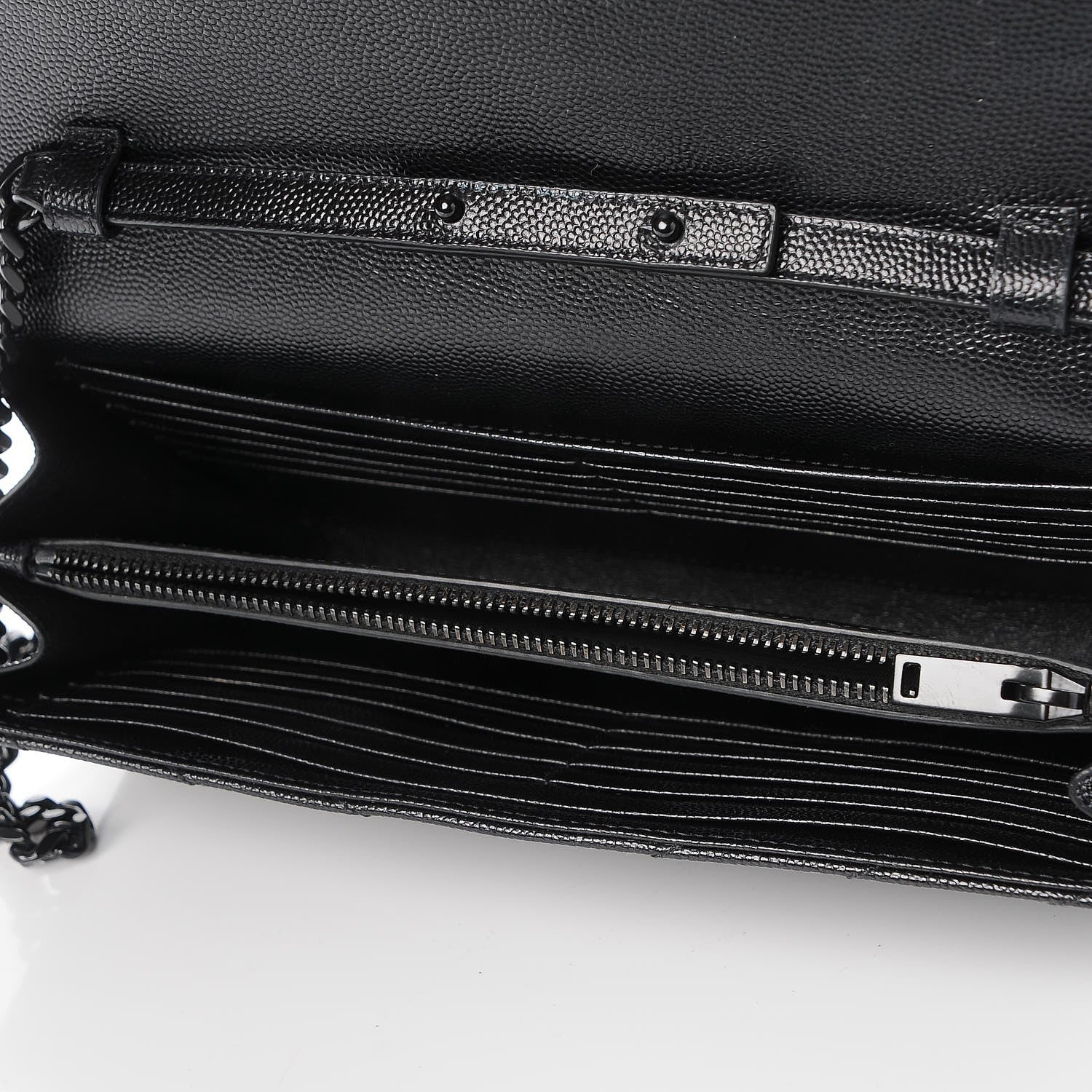 Saint Laurent Grain De Poudre Matelasse Chevron Monogram Chain Wallet Black 5 of 8
