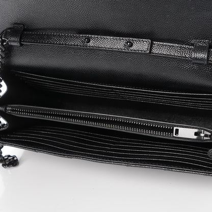 Saint Laurent Grain De Poudre Matelasse Chevron Monogram Chain Wallet Black 5 of 8