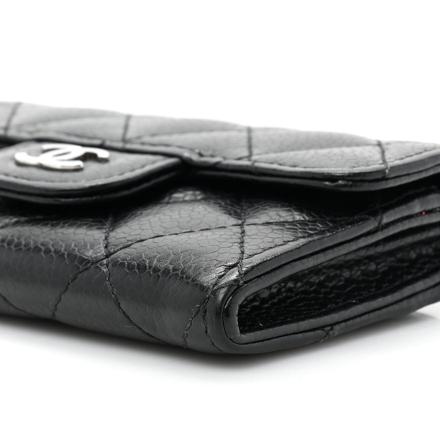 Caviar Quilted Flap Card Holder Wallet Black