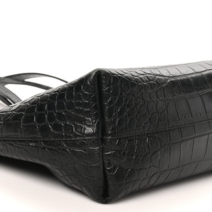 Saint Laurent Calfskin Crocodile Embossed Large Shopper Tote Black 10 of 12