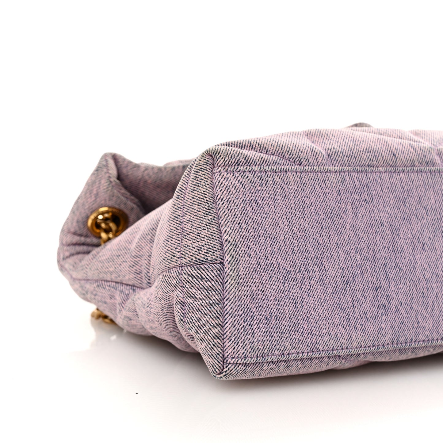 Denim Quilted Small Loulou Puffer Monogram Chain Satchel Bleached Lilac