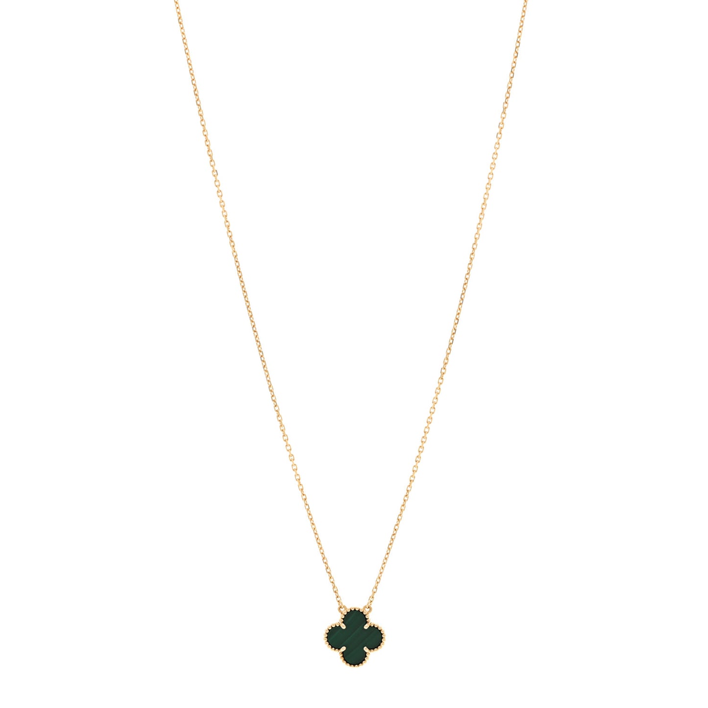 18K Yellow Gold Malachite Vintage Alhambra Pendant Necklace