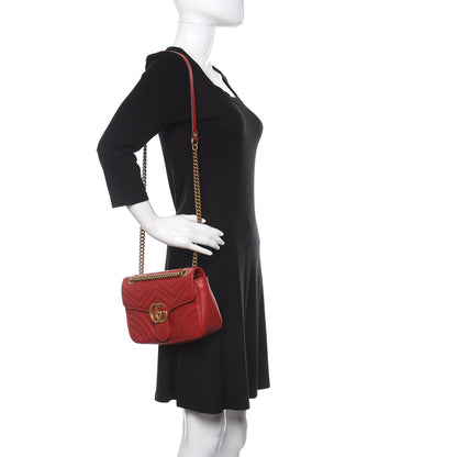 Gucci Calfskin Matelasse Small GG Marmont Shoulder Bag Hibiscus Red 2 of 13