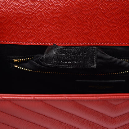 Saint Laurent Grain De Poudre Matelasse Chevron Large Monogram Satchel Lipstick Red 7 of 13