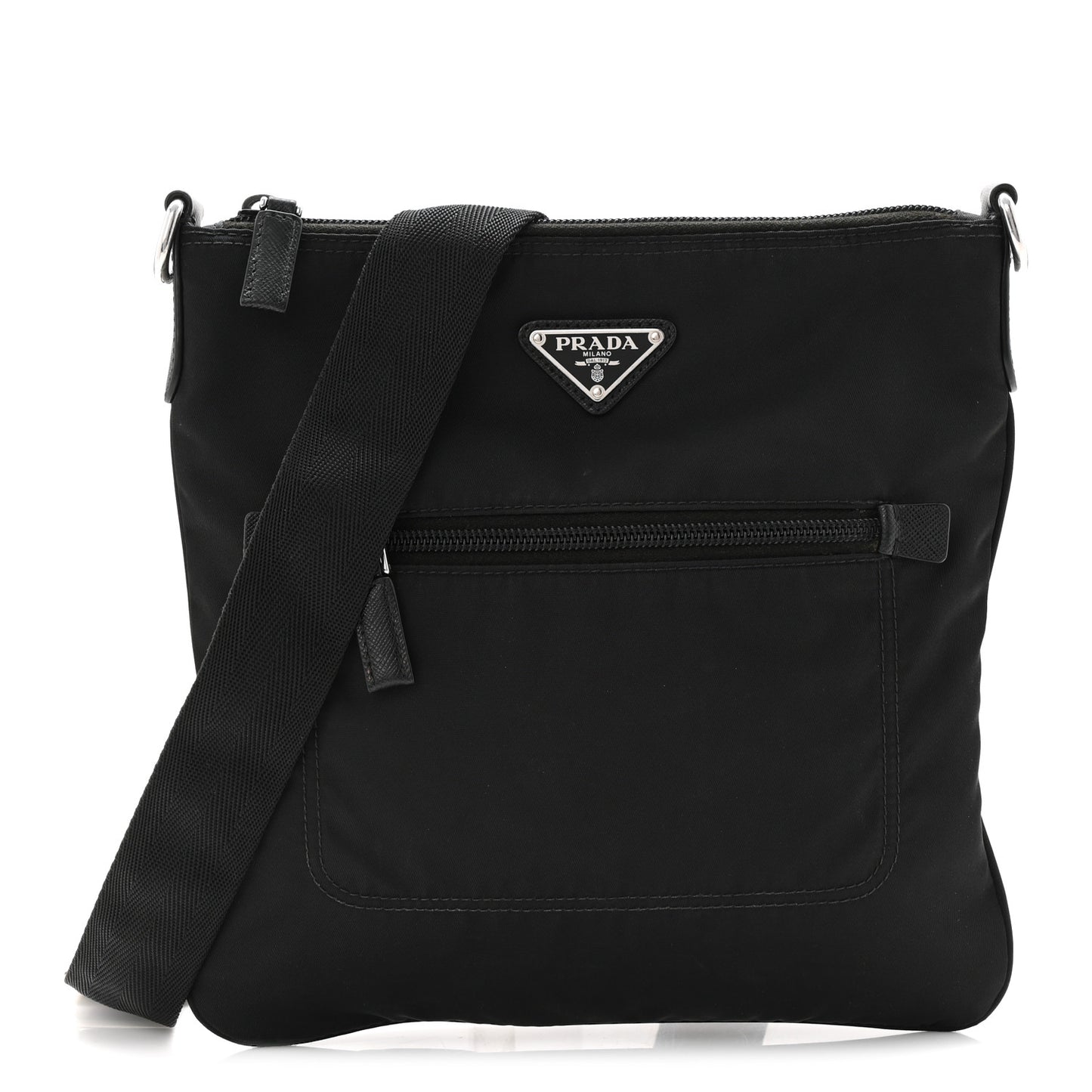 Tessuto Nylon Saffiano Flat Messenger Bag  Black