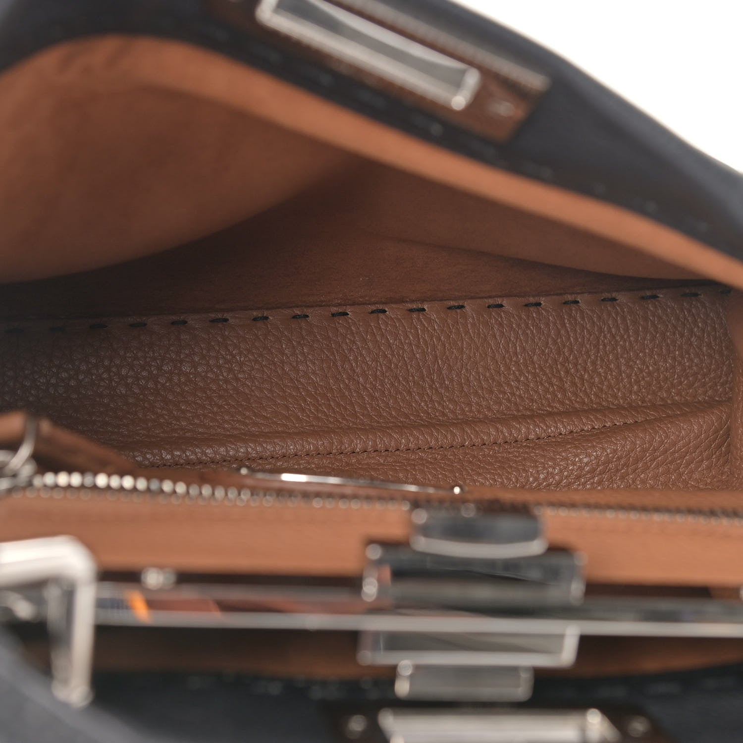 Fendi Cuoio Romano Selleria Bi-Color Medium Peekaboo Iconic Satchel Black Mou 5 of 9