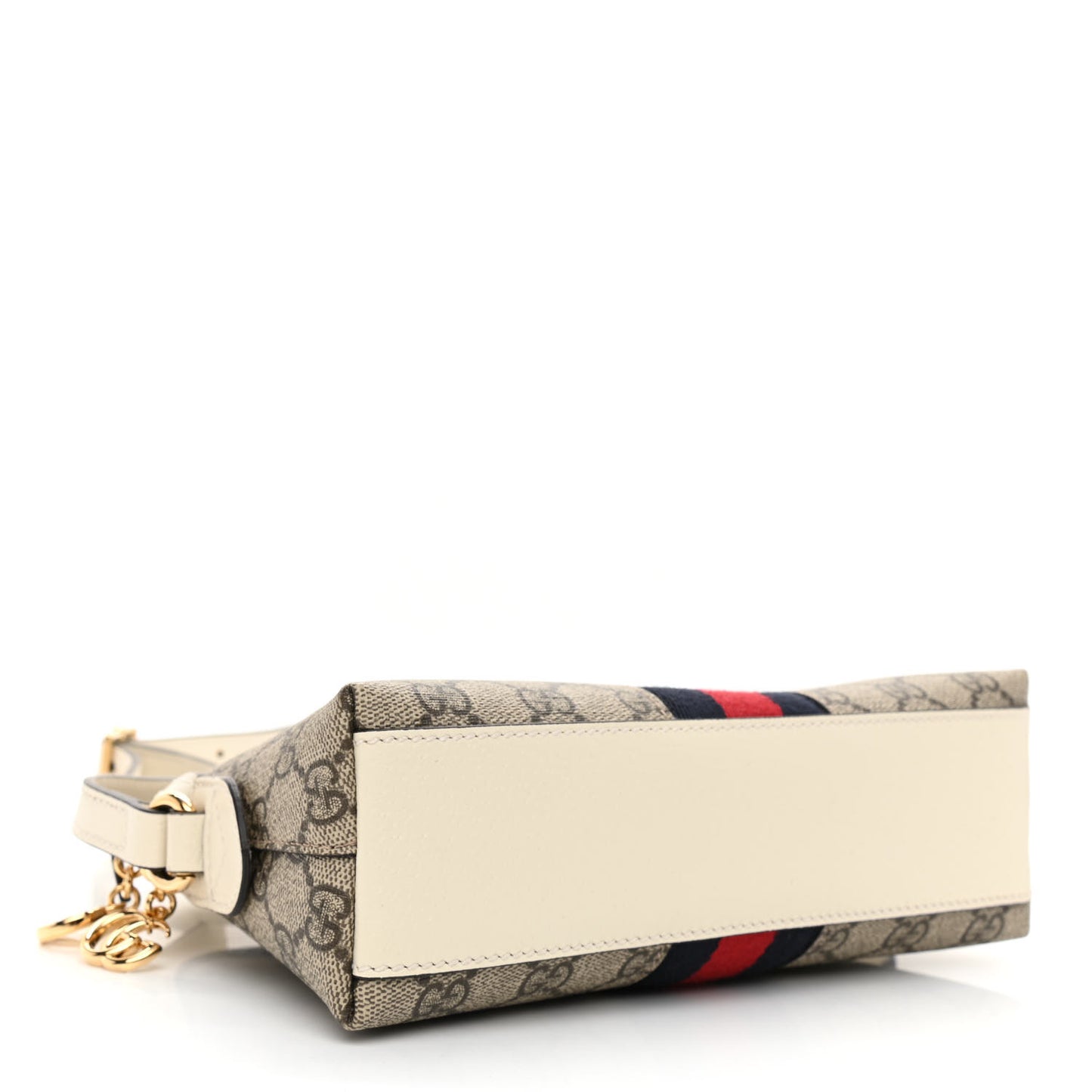 GG Supreme Monogram Textured Dollar Calfskin Web Small Ophidia Dome Shoulder Bag Beige Ebony Mystic White
