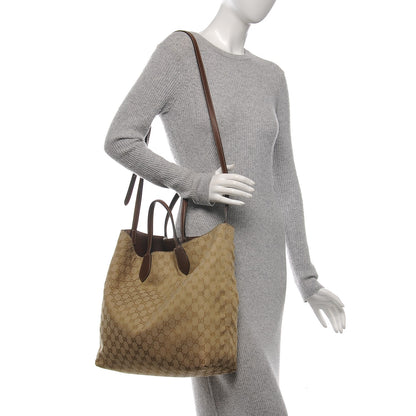 Gucci Pebbled Calfskin Medium Ramble Reversible Tote Black Nut Brown 2 of 8