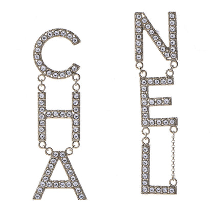 Chanel Crystal Cha-Nel Logo Drop Earrings Gold 1 of 5