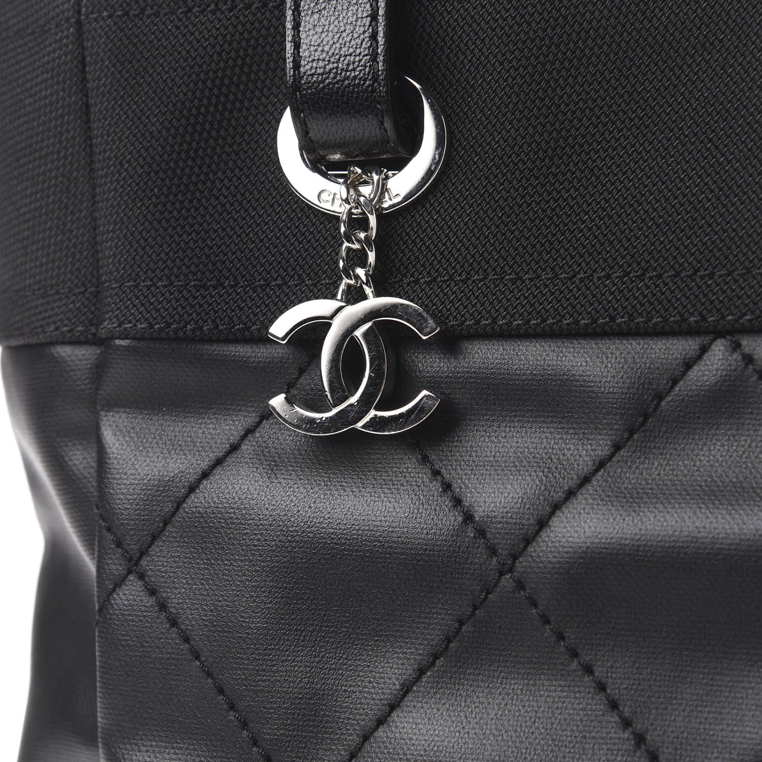 Chanel Coated Canvas Quilted Small Paris Biarritz Tote Black 9 of 9