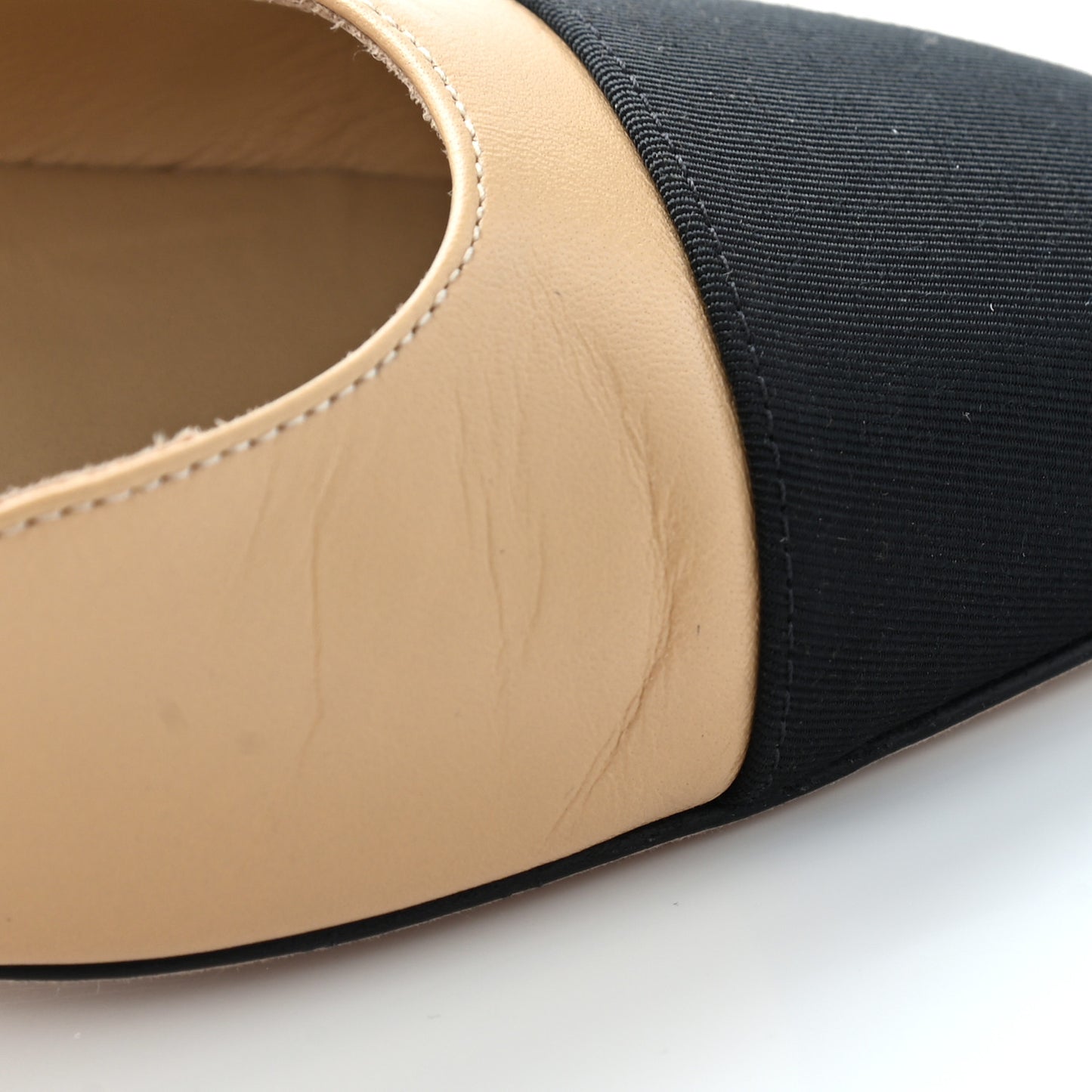 Lambskin Grosgrain Cap Toe CC Slingback Sandals 36 Beige Black