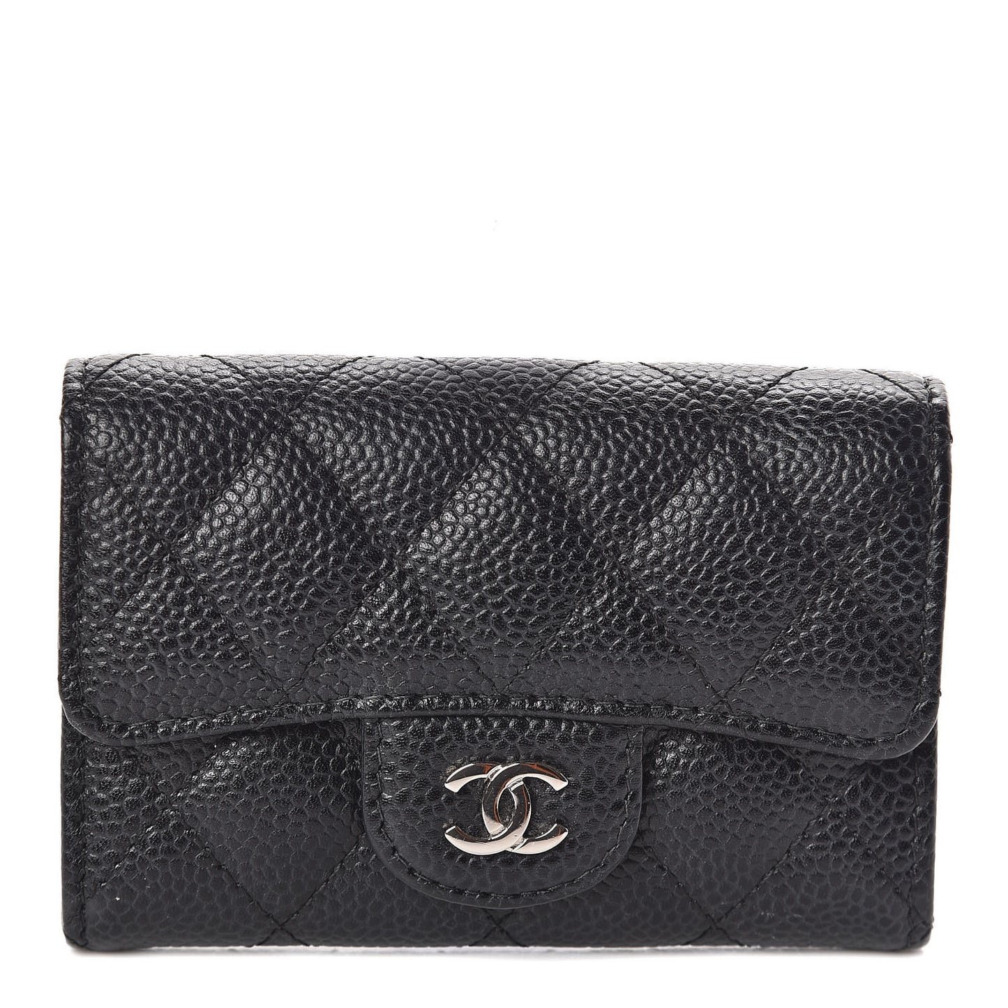 Caviar Quilted Flap Card Holder Black