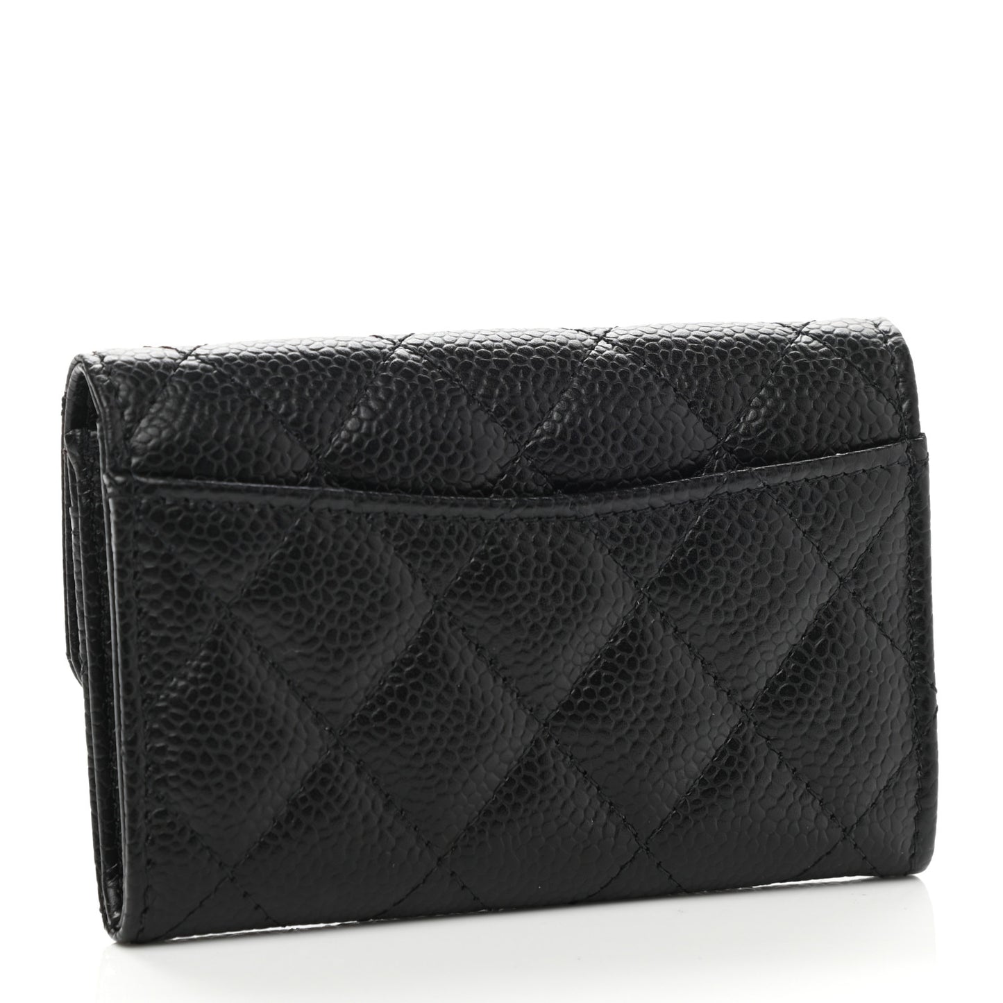 Caviar Quilted Flap Card Holder Wallet Black