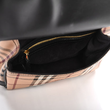 Burberry Calfskin Haymarket Check Studded Large Bridle Saddle Bag Black 6 of 12