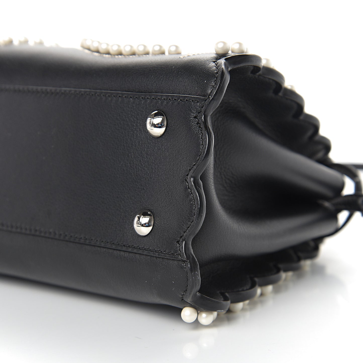 Calfskin Flowers and Bows Scalloped Mini Peekaboo Iconic Satchel Black Camelia