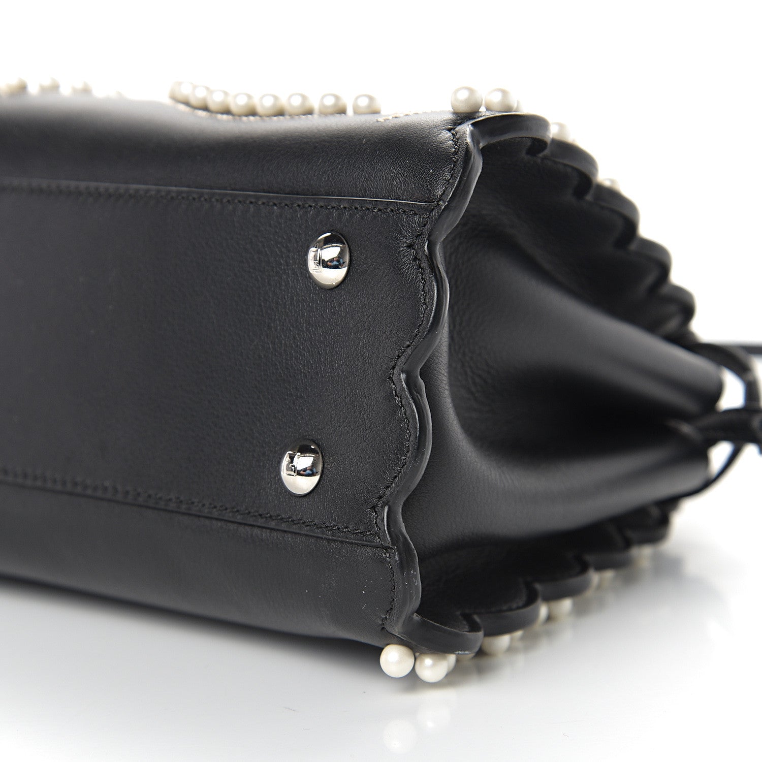 Fendi Calfskin Flowers and Bows Scalloped Mini Peekaboo Iconic Satchel Black Camelia 7 of 8