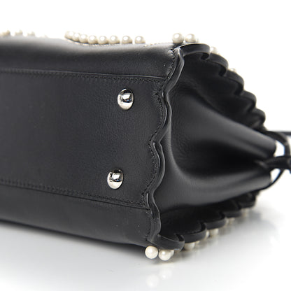 Fendi Calfskin Flowers and Bows Scalloped Mini Peekaboo Iconic Satchel Black Camelia 7 of 8