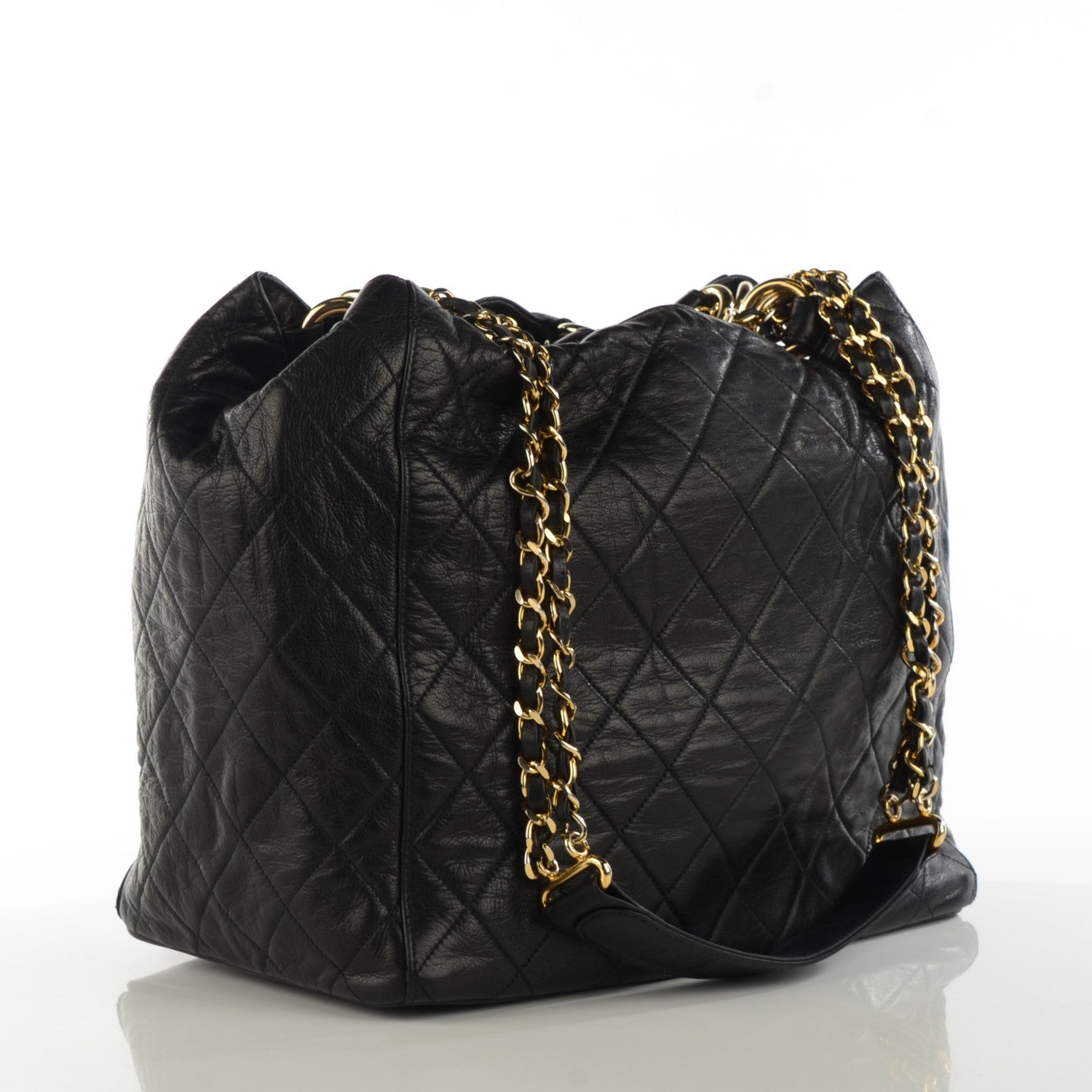 Chanel Lambskin Quilted Drawstring Bucket Bag Black 3 of 8