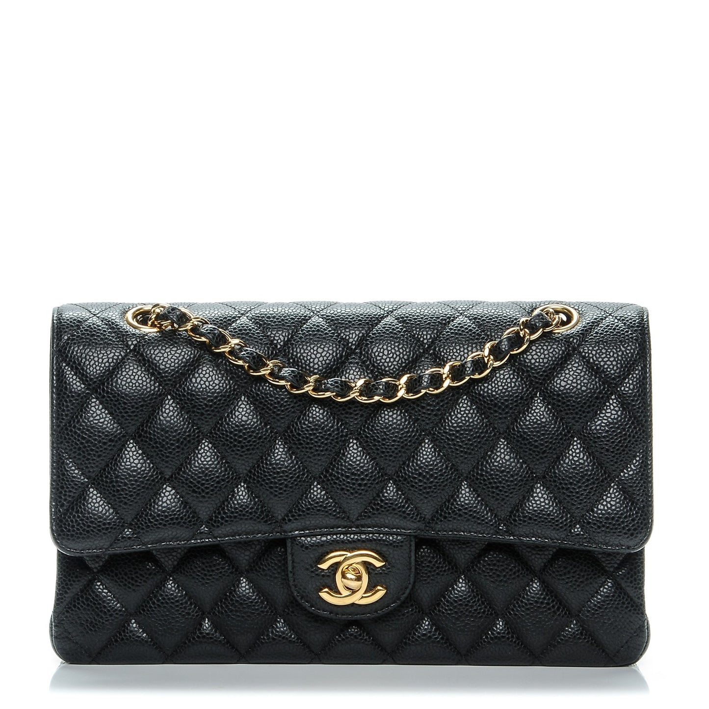 Caviar Quilted Medium Double Flap Black