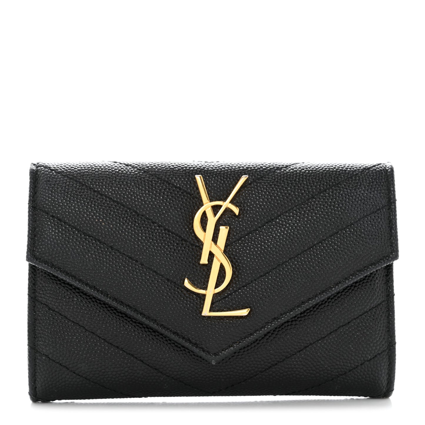 Grain De Poudre Matelasse Chevron Small Monogram Envelope Wallet Black