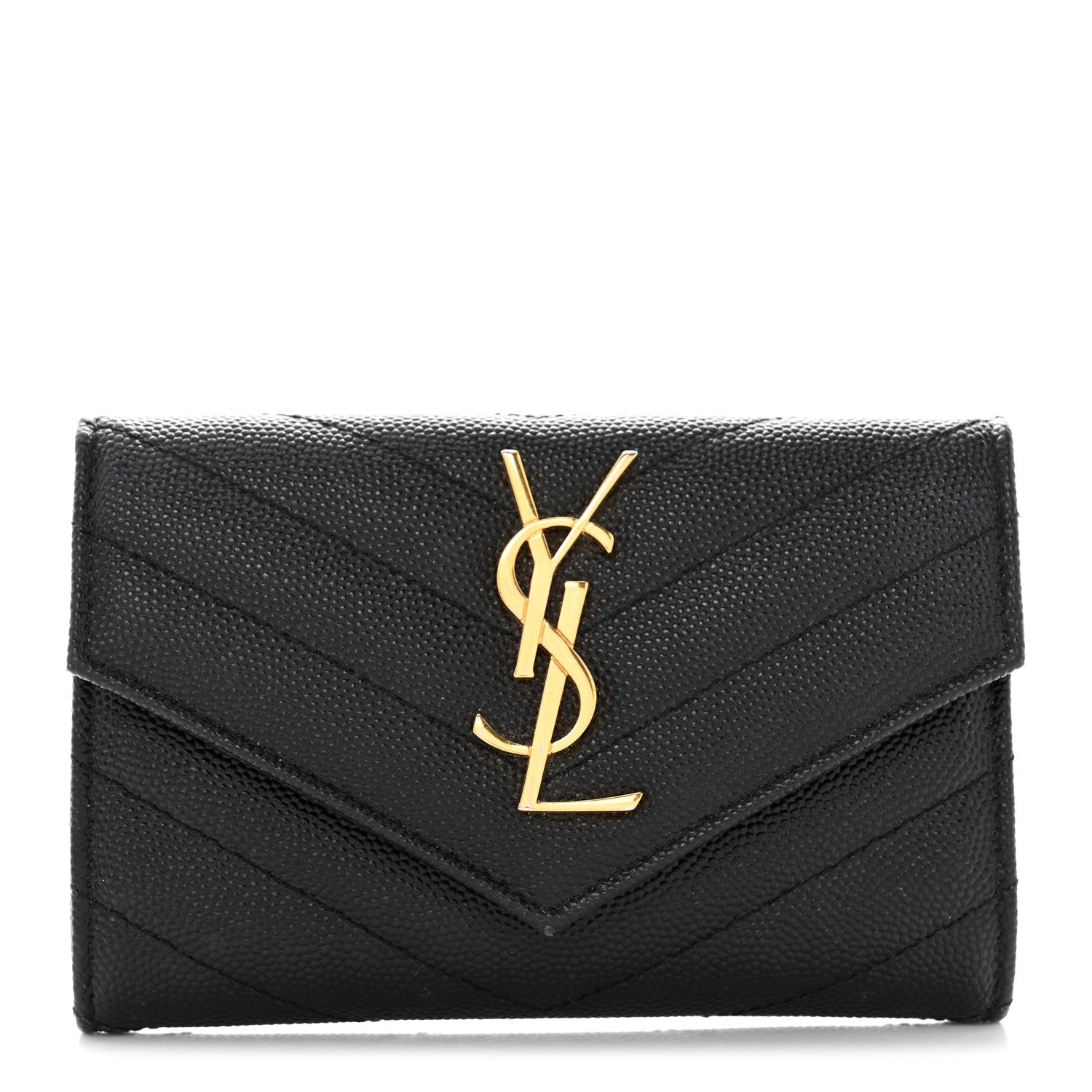 Saint Laurent Grain De Poudre Matelasse Chevron Small Monogram Envelope Wallet Black 1 of 6