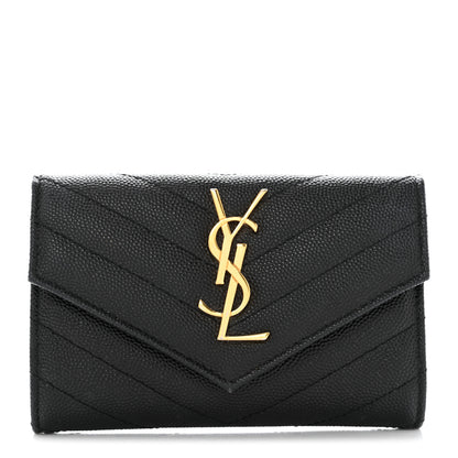 Saint Laurent Grain De Poudre Matelasse Chevron Small Monogram Envelope Wallet Black 1 of 6