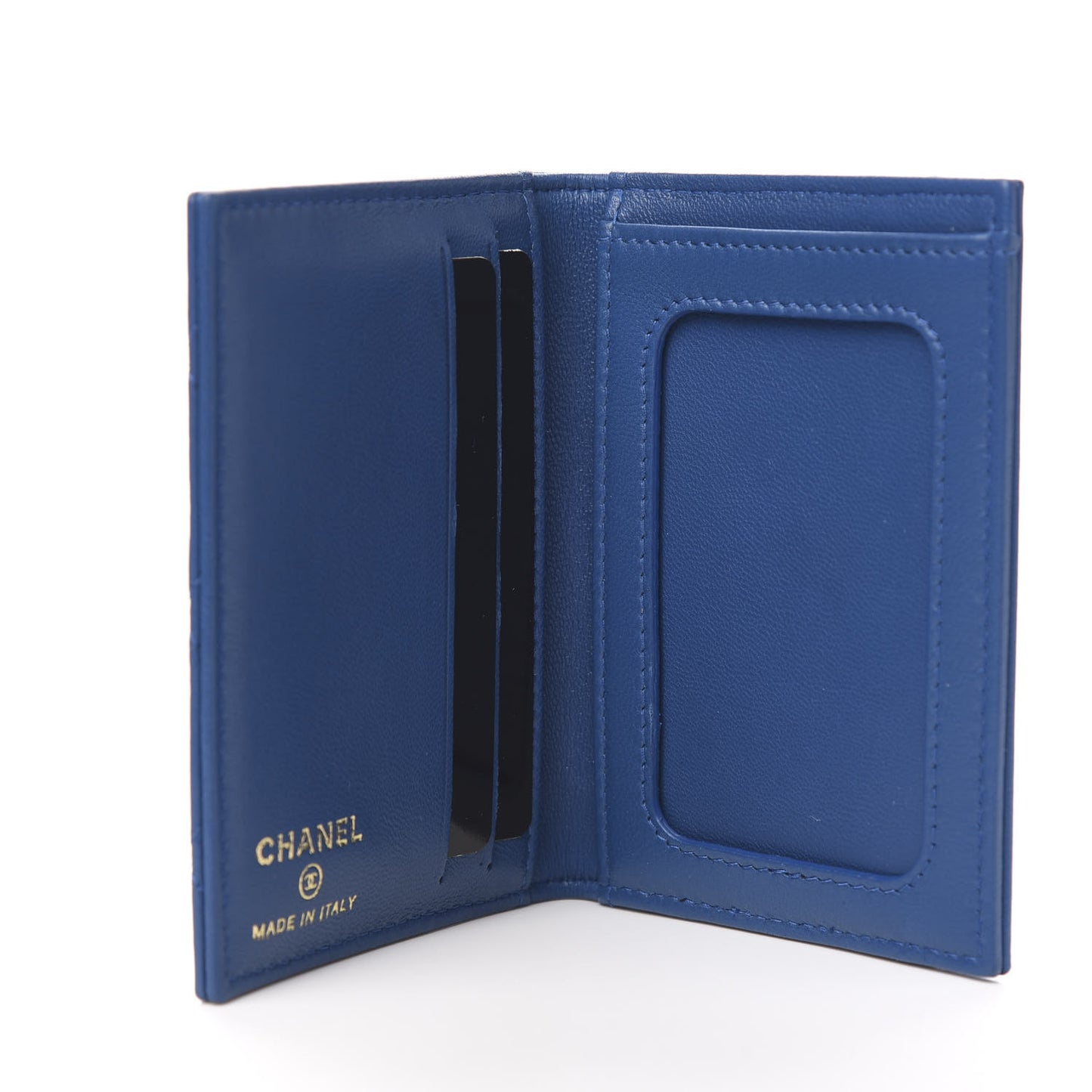 Lambskin Quilted Card Holder Wallet Blue