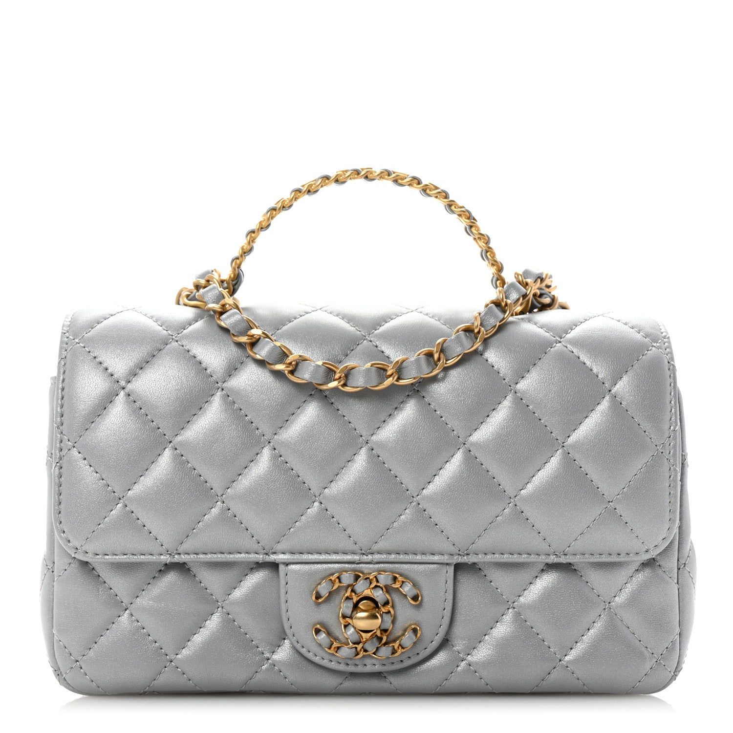 Chanel Metallic Lambskin Quilted Mini Strass On Top Flap Silvery 1 of 10