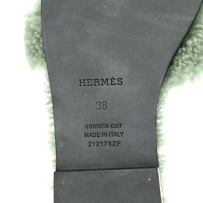 Hermes Woolskin Oran Sandals 38 Vert D’Eau 6 of 8