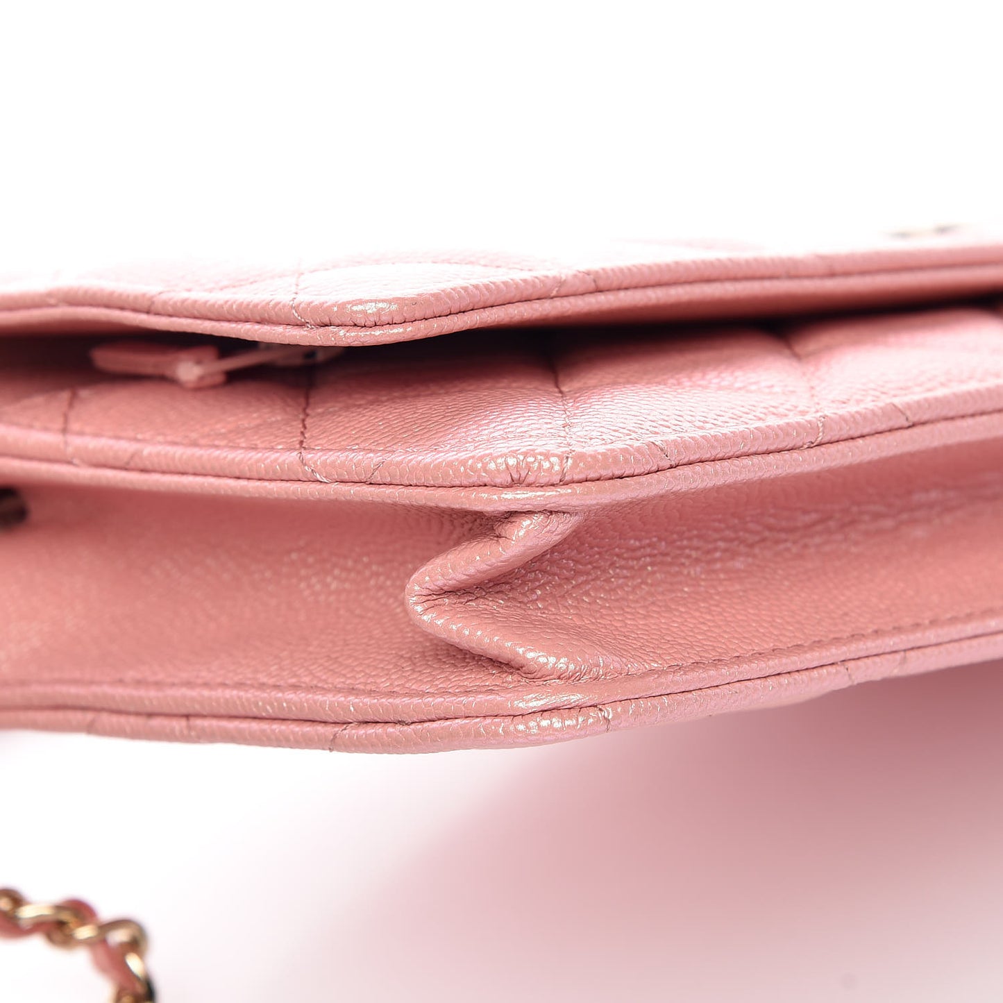 Iridescent Caviar Quilted Wallet on Chain WOC Rose Pink