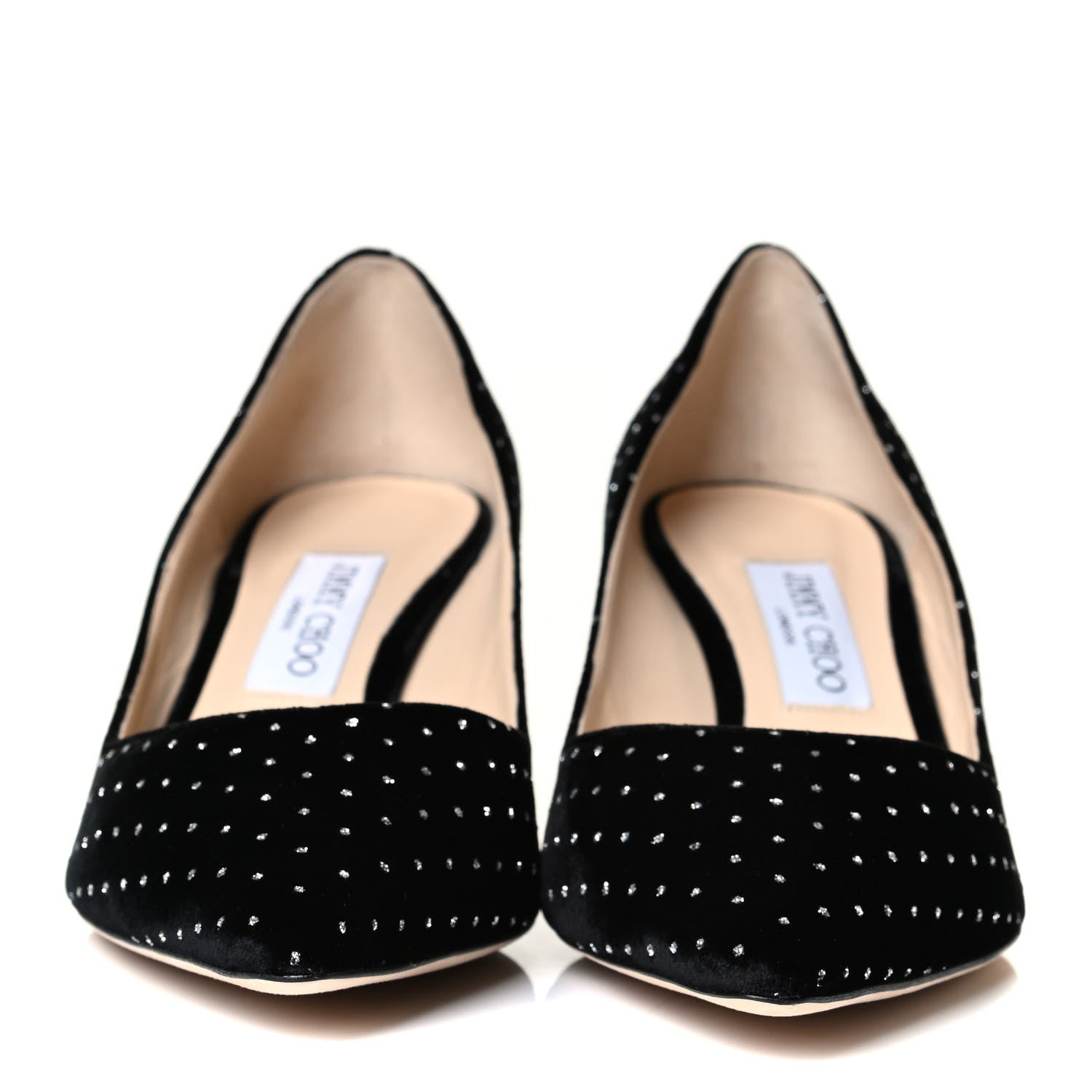 Jimmy Choo Glitter Spotted Velvet Pointy Toe Romy 60 Pumps 39.5 Black Silver 2 of 6