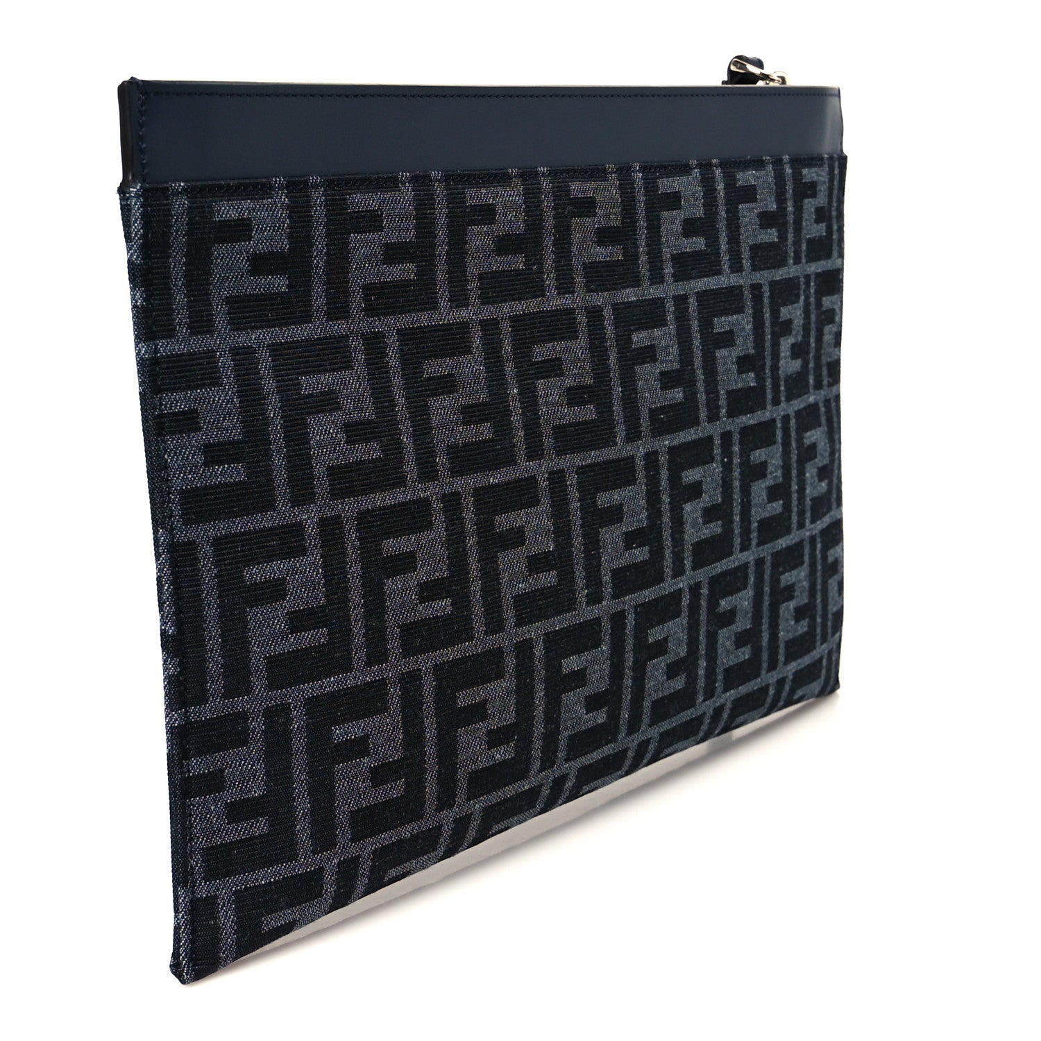 Fendi Fabric Jacquard Vitello King FF 1974 Clutch Bag Denim Blue Midnight 3 of 10