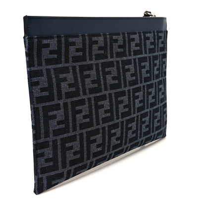 Fendi Fabric Jacquard Vitello King FF 1974 Clutch Bag Denim Blue Midnight 3 of 10