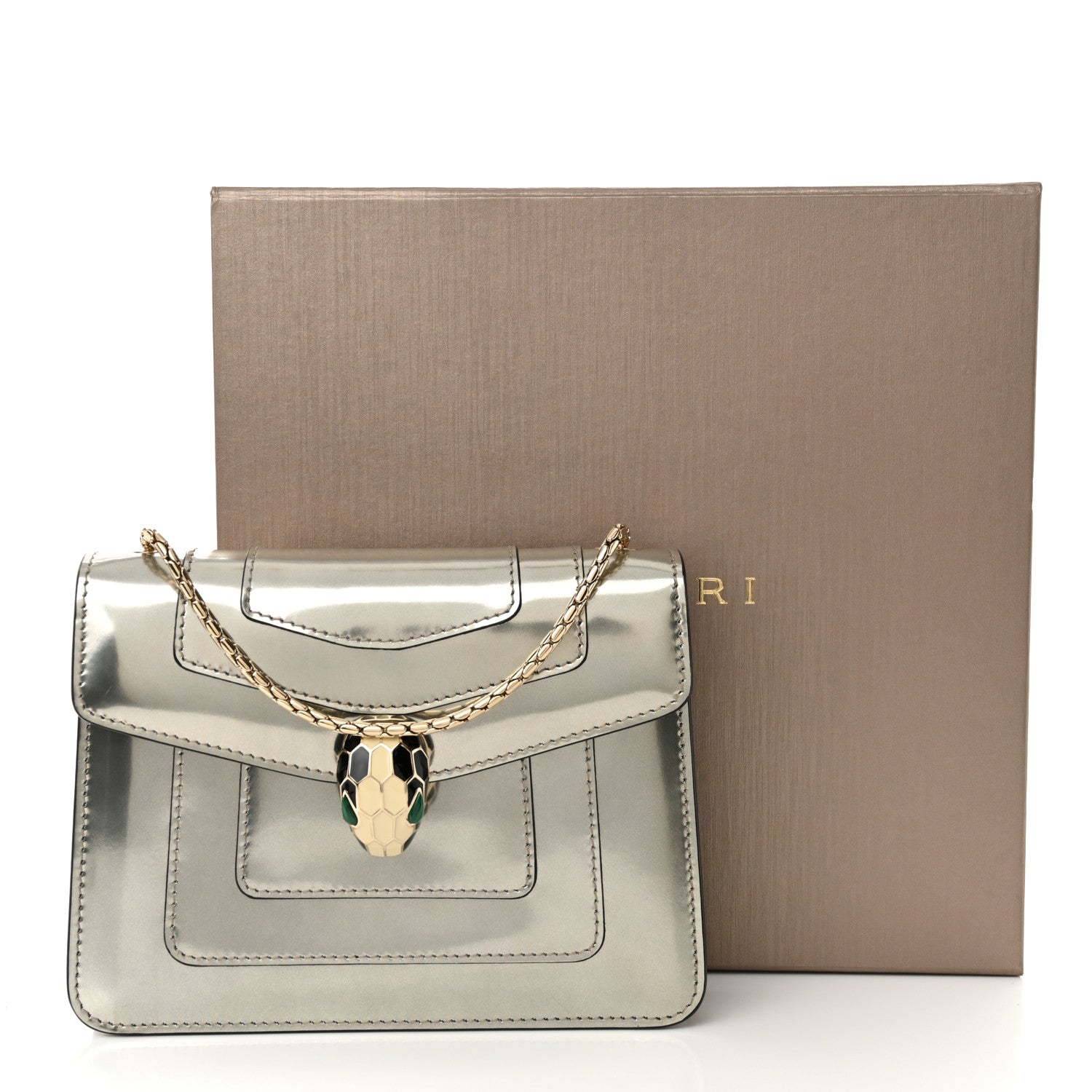 Bulgari Metallic Calfskin Small Serpenti Forever Snake Strap Crossbody Bag Silver 11 of 11