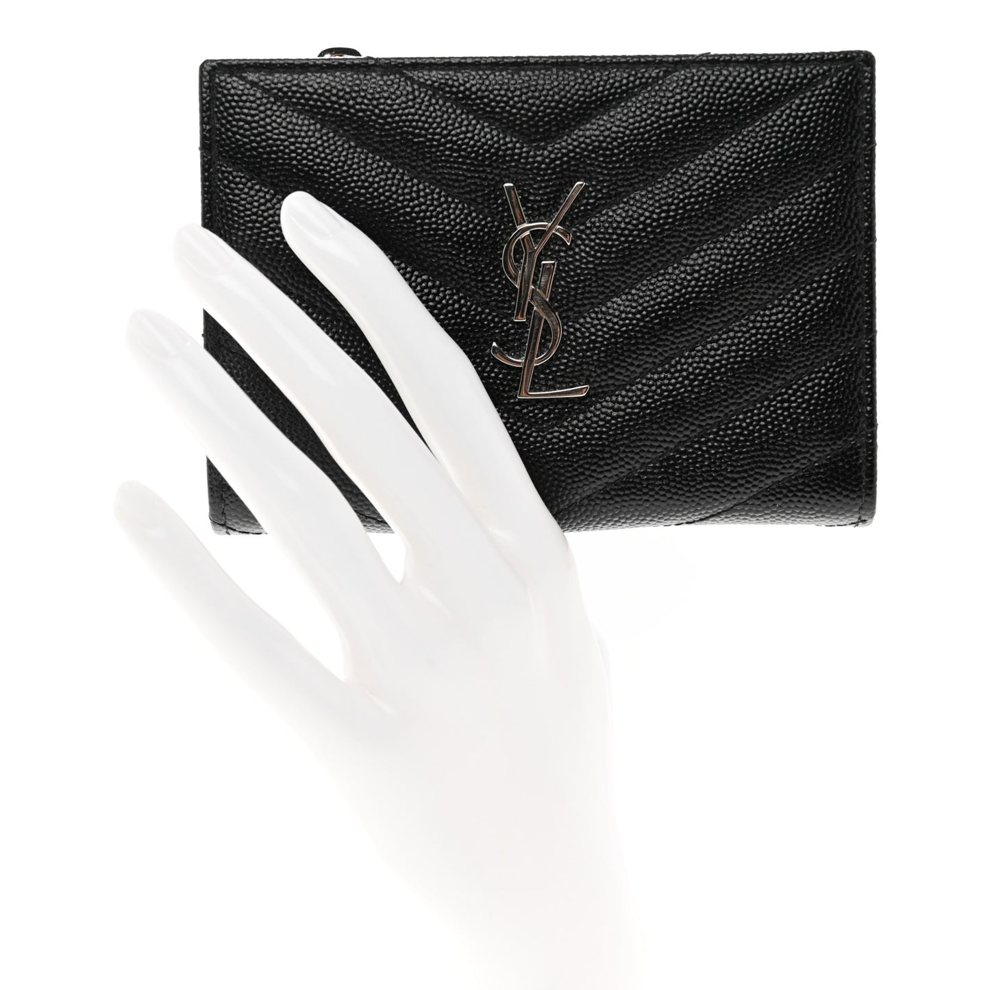 Grain De Poudre Matelasse Chevron Monogram Zipped Two-Part Wallet Black
