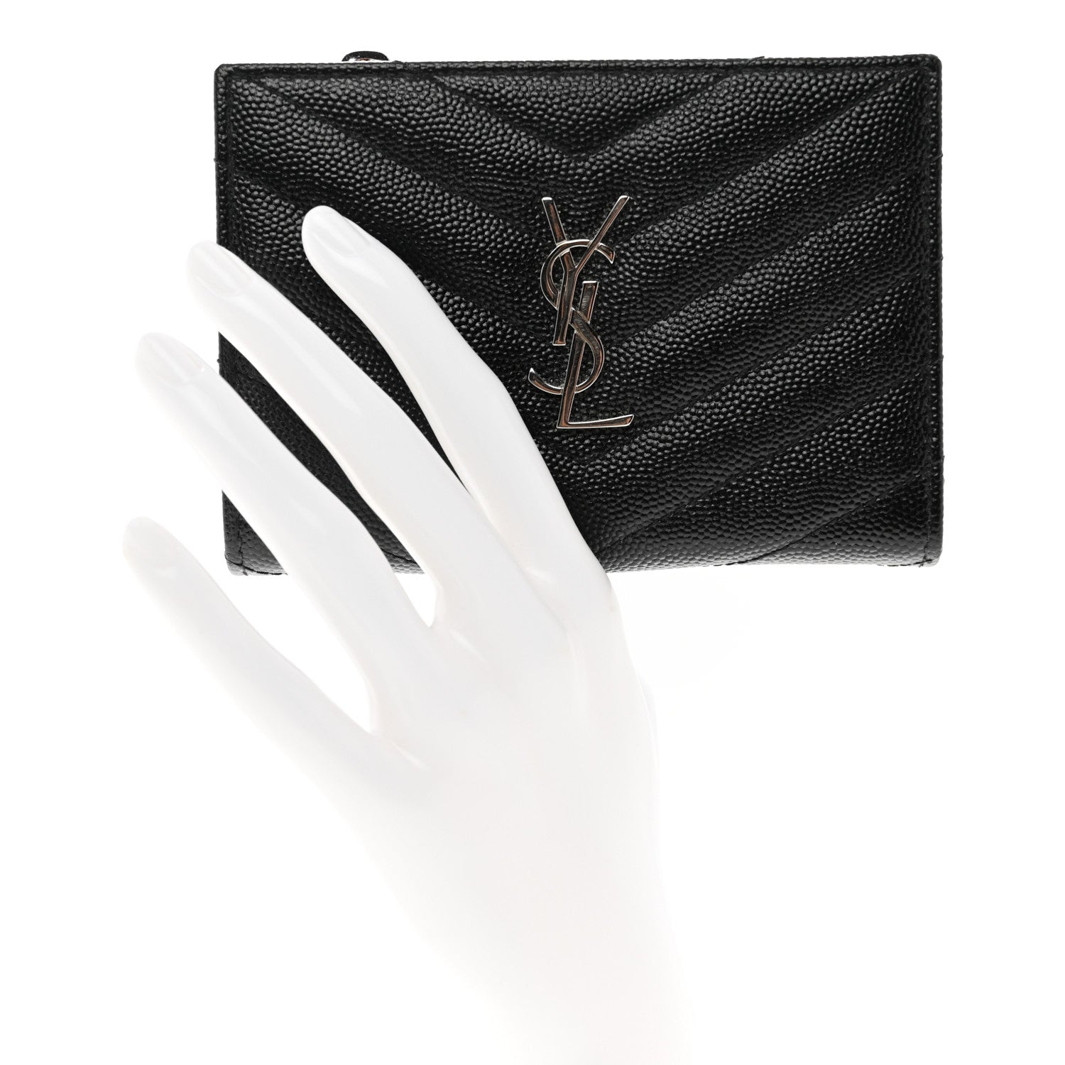 Saint Laurent Grain De Poudre Matelasse Chevron Monogram Zipped Two-Part Wallet Black 2 of 6