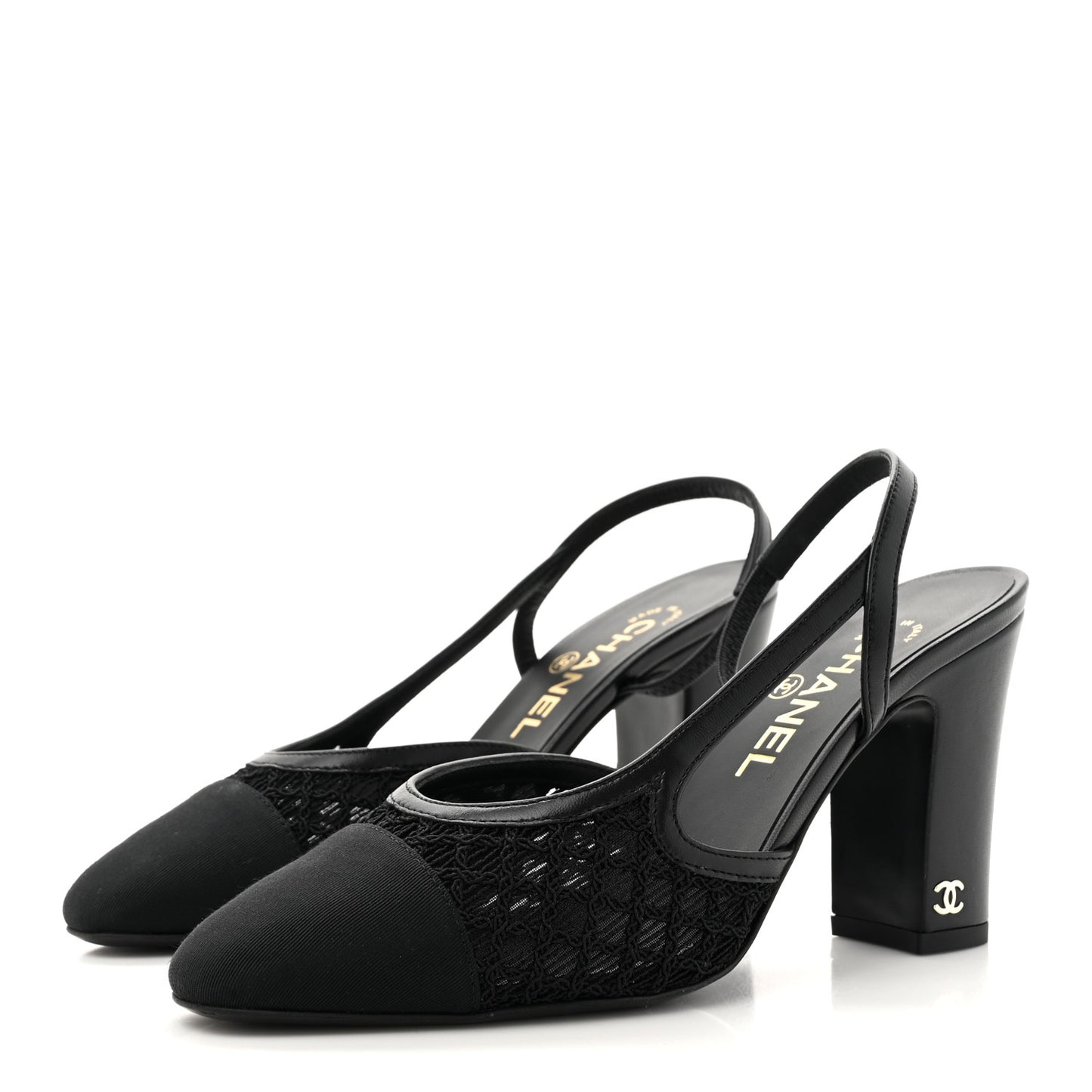 Fabric Embroidery Grosgrain Cap Toe CC Slingback Pumps 37 Black