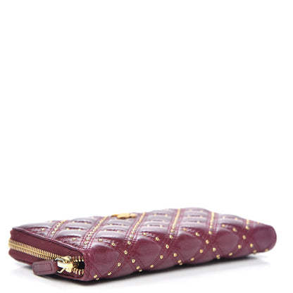 Chanel Lambskin Studded Quilted Zip Around Wallet Burgundy 4 of 13
