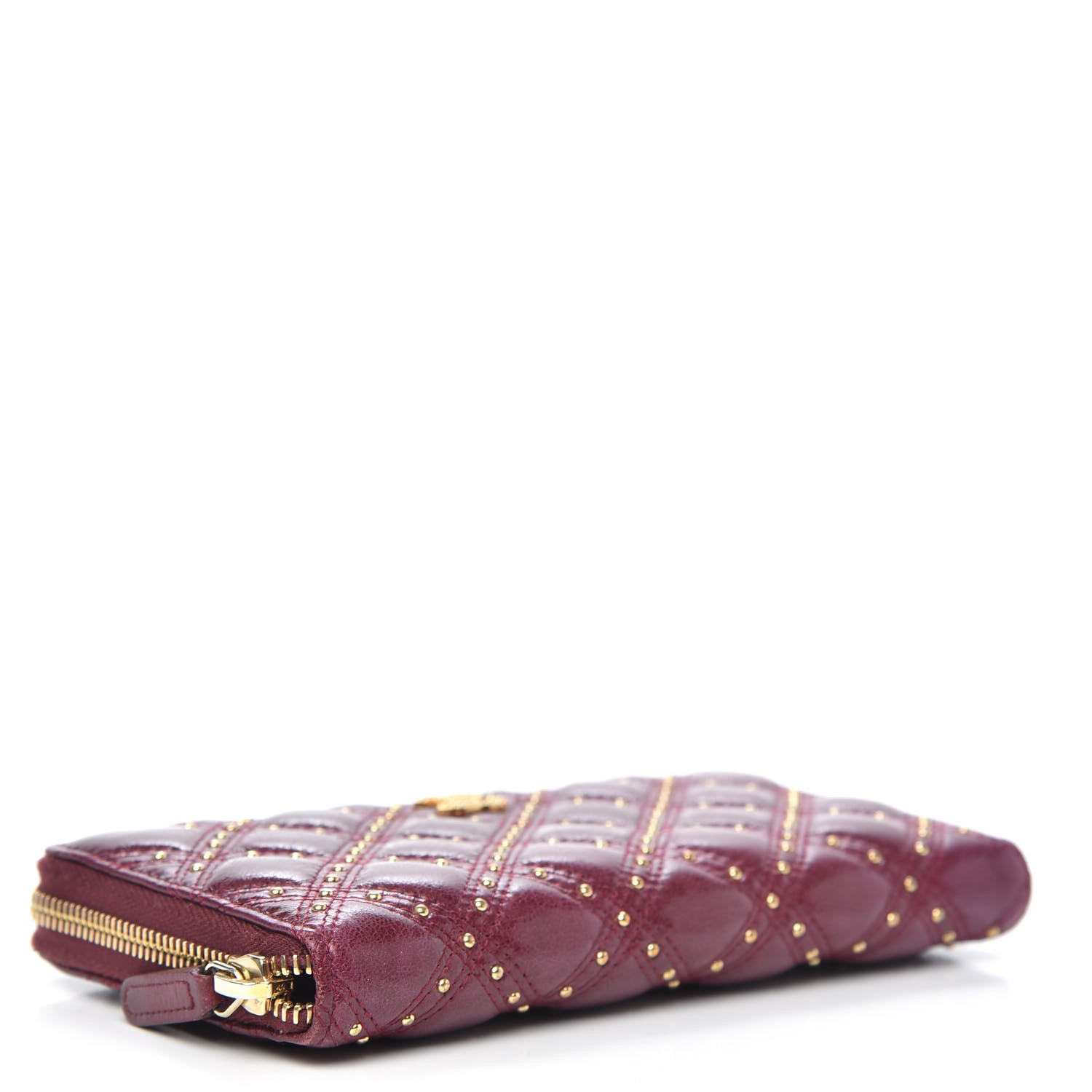 Chanel Lambskin Studded Quilted Zip Around Wallet Burgundy 4 of 13
