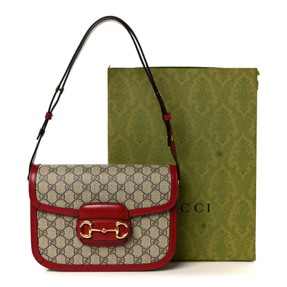 Gucci GG Supreme Monogram Azalea Calfskin Horsebit 1955 Shoulder Bag Beige Ebony New Cherry Red 11 of 11
