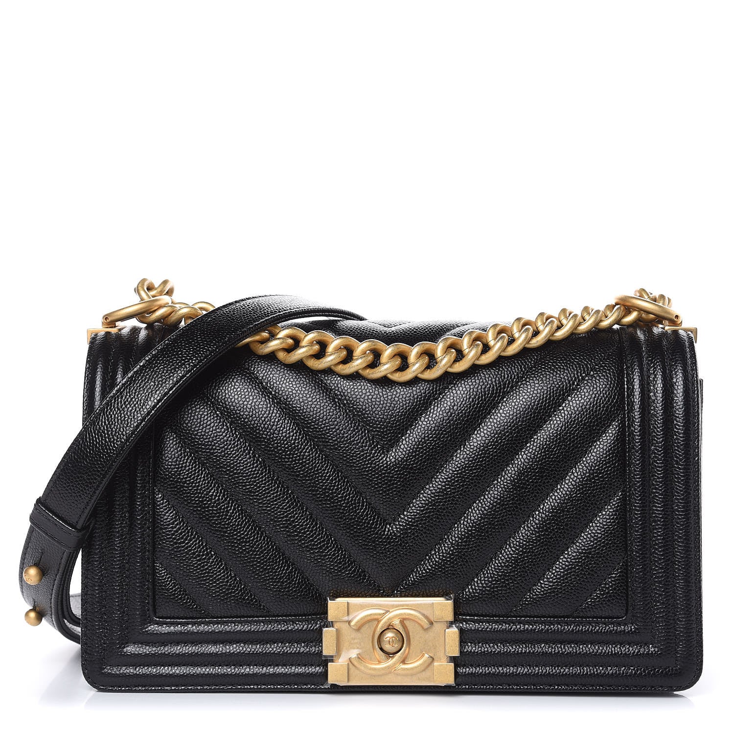 Chanel Caviar Chevron Quilted Medium Boy Flap Black 1 of 10