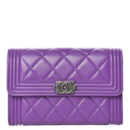 Chanel Lambskin Quilted Small Boy Flap Wallet Purple 1 of 14