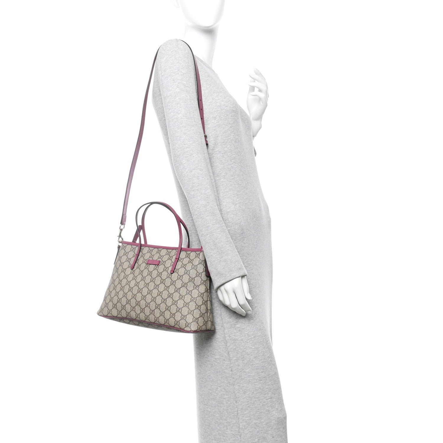 Gucci GG Supreme Monogram Small Zippered Tote Beige New Rosette 2 of 13