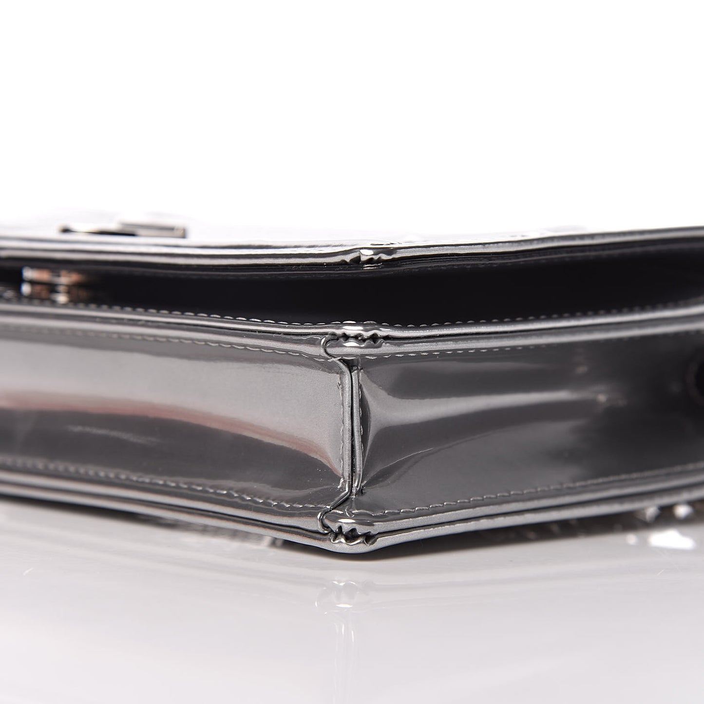 Metallic Patent Micro-Cannage Diorama Wallet on Chain Pouch Silver