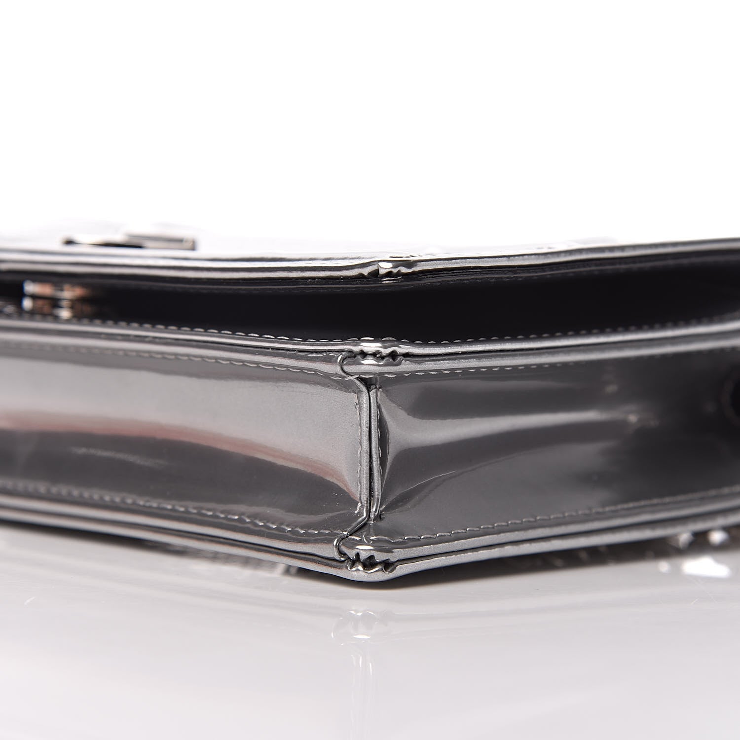 Christian Dior Metallic Patent Micro-Cannage Diorama Wallet on Chain Pouch Silver 8 of 9