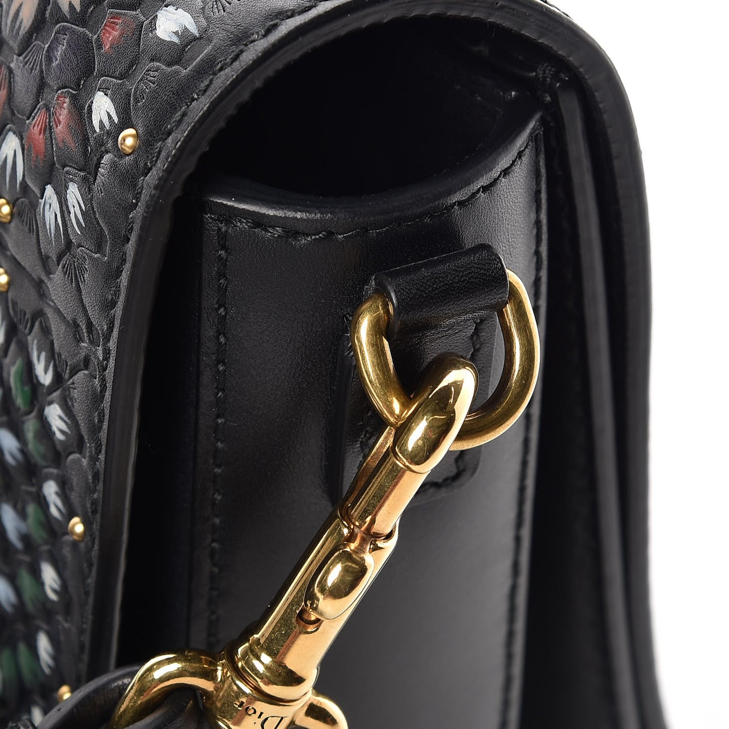 Calfskin Studded Floral Dio(r)evolution Flap Bag Black